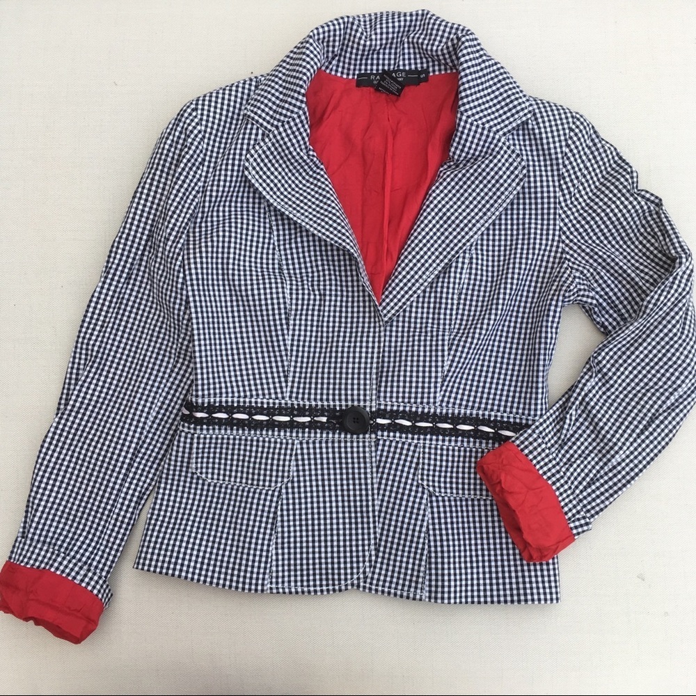 Parasuco Black & White Gingham Blazer with Red Lining